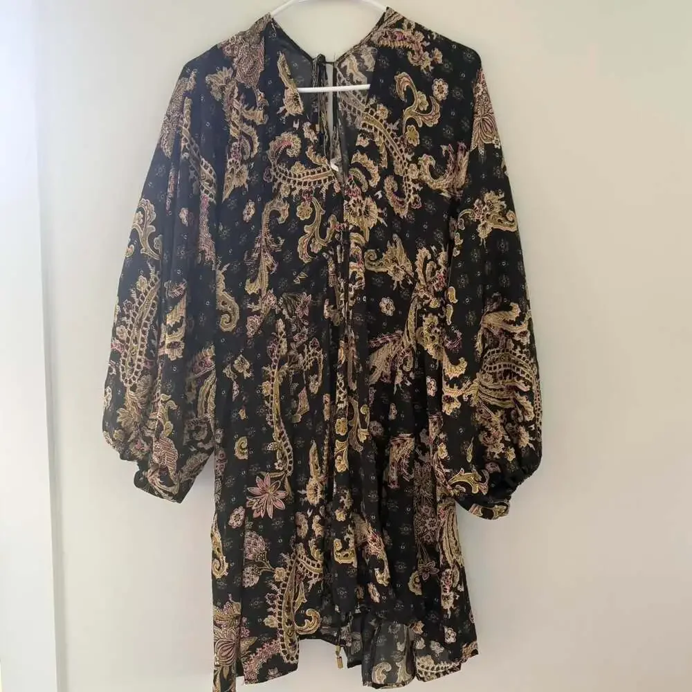 Free People Arzel Mini Dress Black Combo Paisley